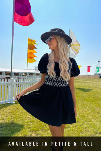 PERRIE SIAN BLACK SHORT SLEEVE MILKMAID DRESS WITH EMBROIDERY DETAIL
