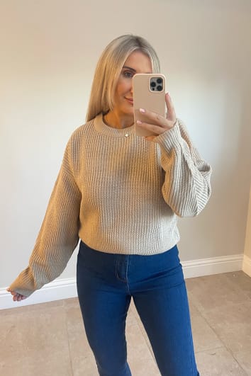 STONE CREW NECK KNITTED JUMPER