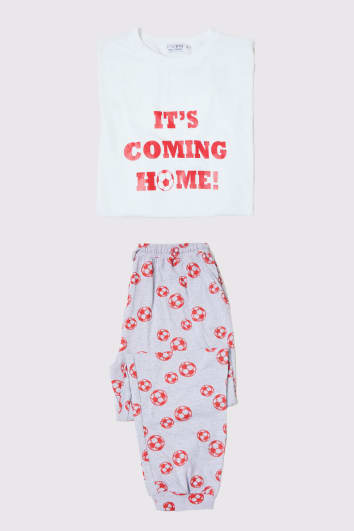 MENS WHITE/GREY  'IT'S COMING HOME' SHORT SLEEVE MATCHING FAMILY PJ SET 