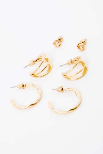 GOLD PLATED 3 MULTI PACK OF EARRINGS