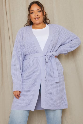 LILAC BELTED KNITTED CARDIGAN