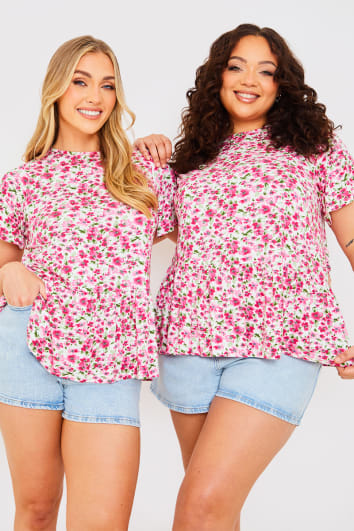 STACEY SOLOMON SUSTAINABLE PINK FLORAL PEPLUM TOP