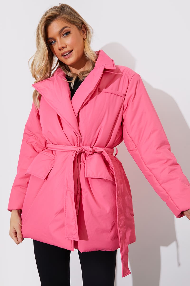 PINK BELTED PUFFER COAT