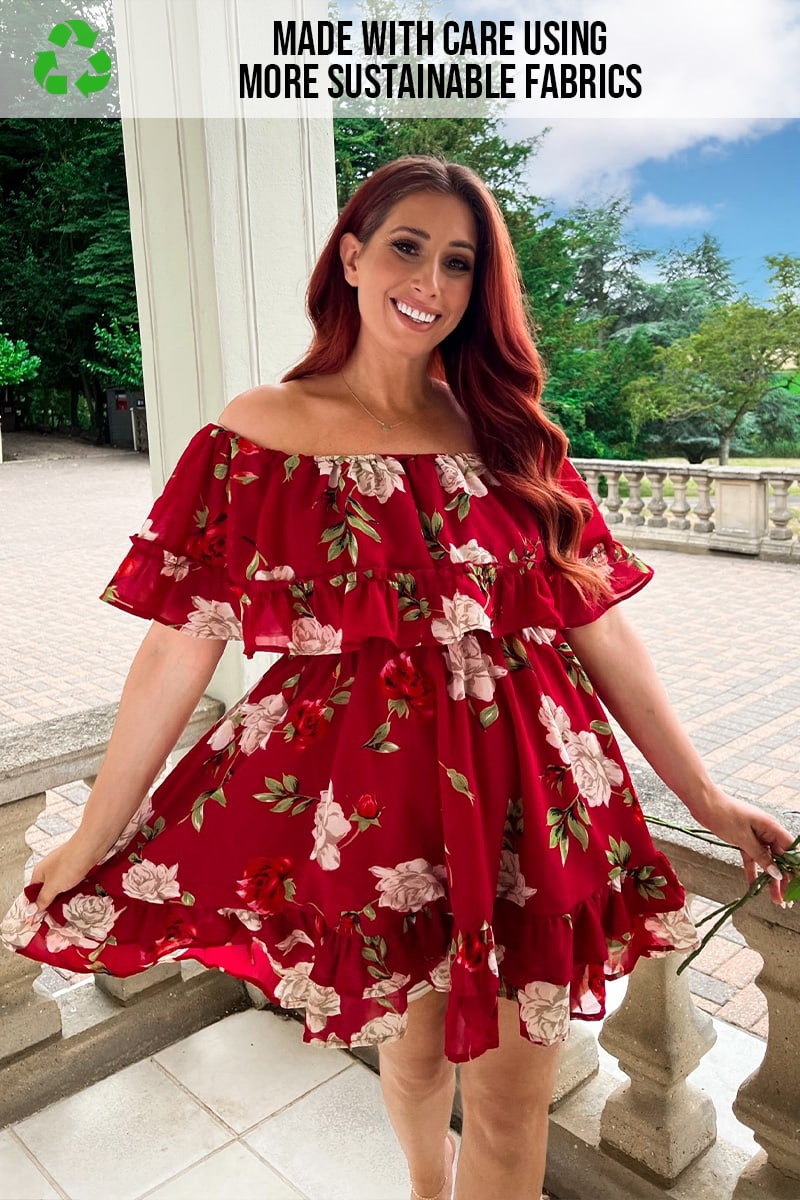 STACEY SOLOMON DARK FLORAL RECYCLED LAYERED FRILL BARDOT MINI DRESS