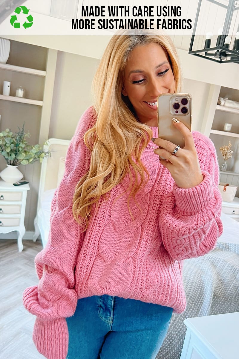 STACEY SOLOMON RECYCLED PINK CABLE KNIT JUMPER