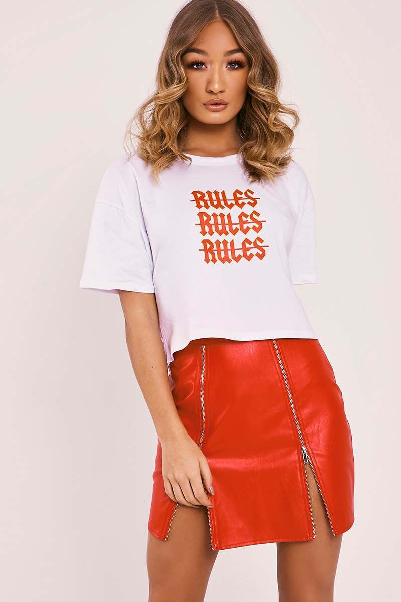 CHARLOTTE CROSBY WHITE NO RULES OVERSIZED CROPPED T SHIRT