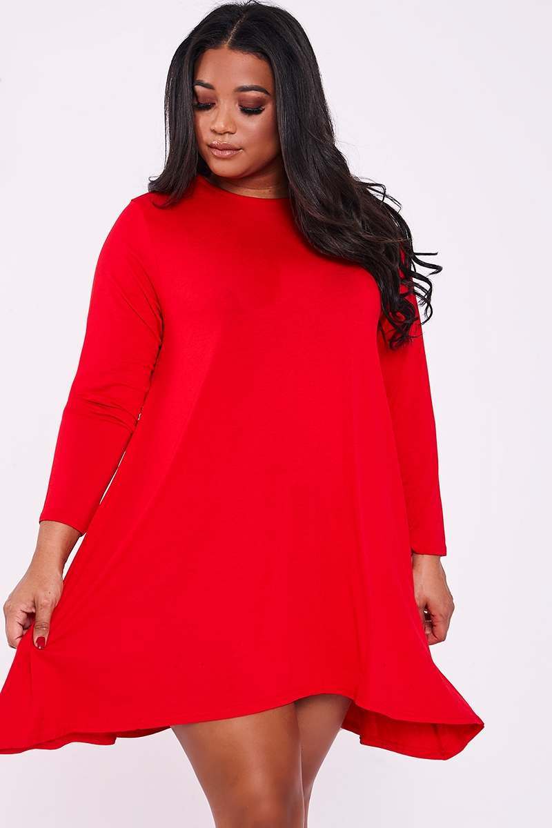 CURVE LAYLEE RED PLAIN SWING DRESS