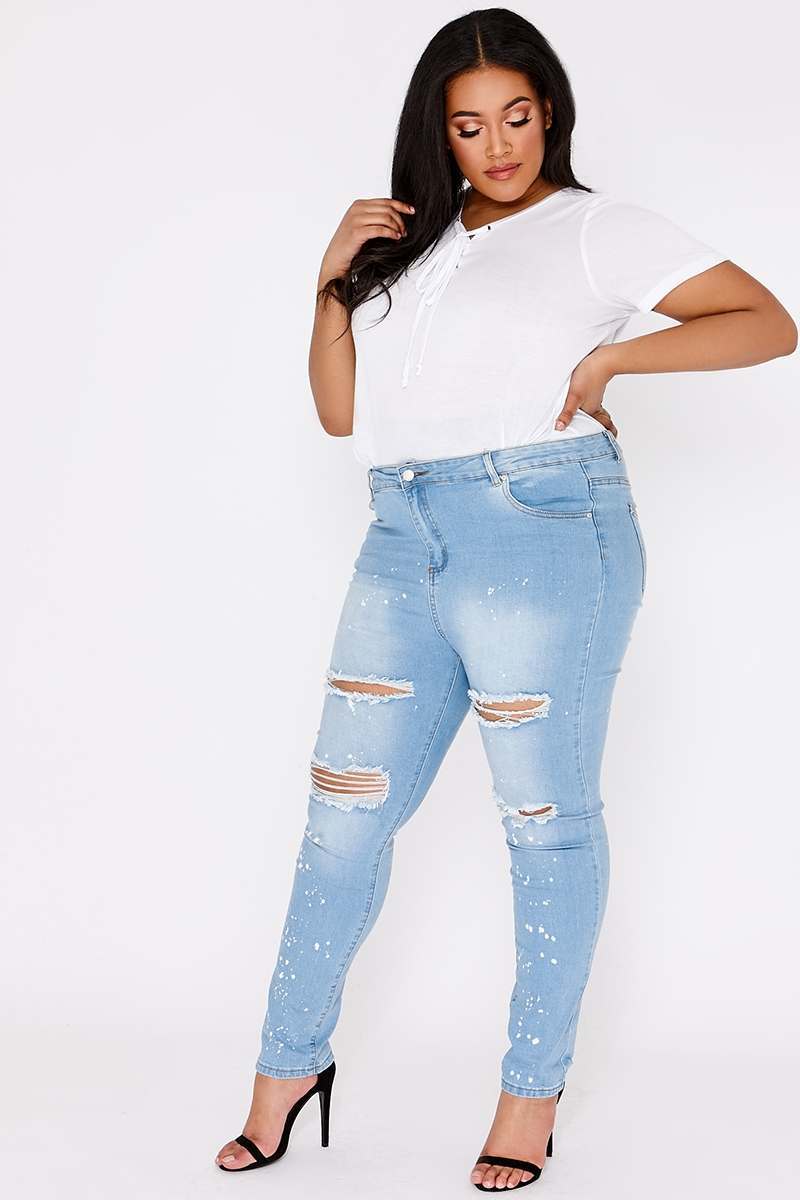 CURVE LUCINE BLUE LIGHT WASH RIPPED SKINNY JEANS