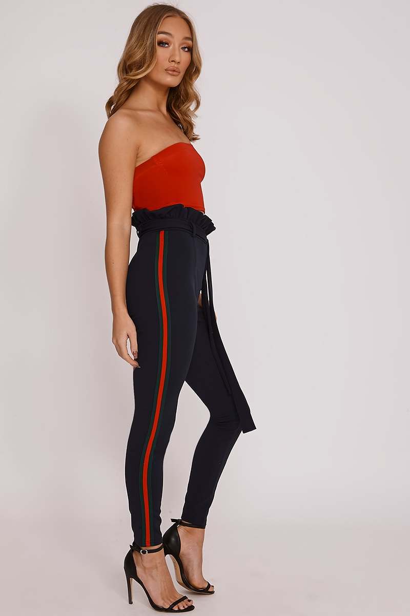 navy sports stripe paperbag trousers