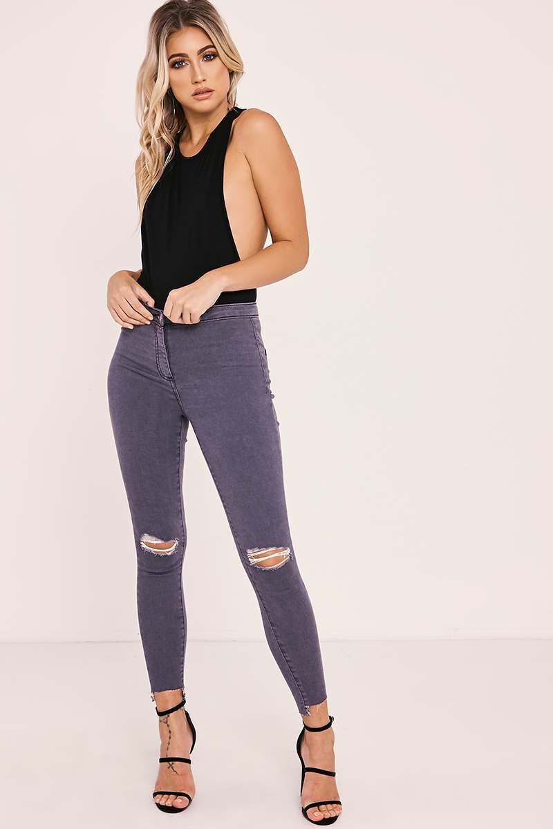ALLYSON CHARCOAL HIGH WAISTED RIP KNEE SKINNY JEANS
