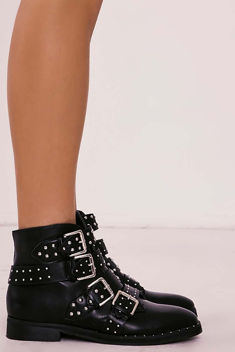 Studded Buckle Strap Ankle Boots 