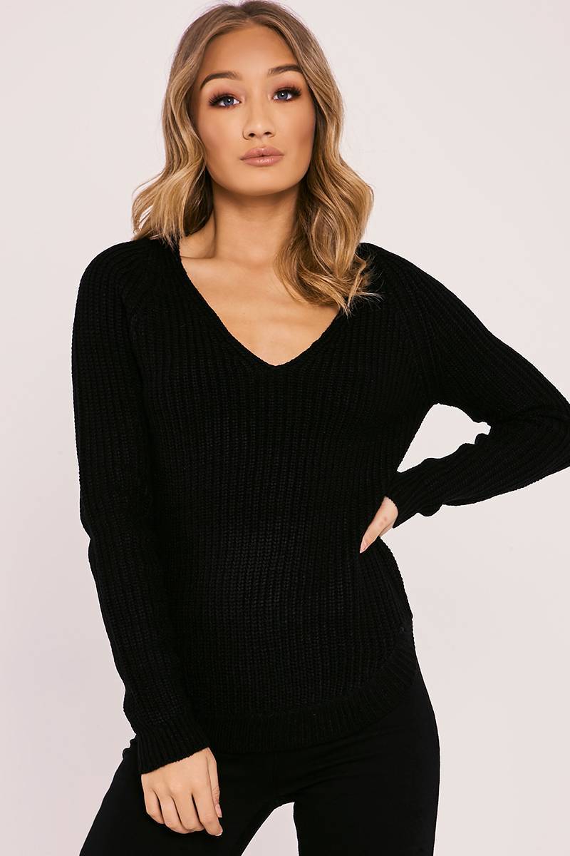 black v neck knitted jumper