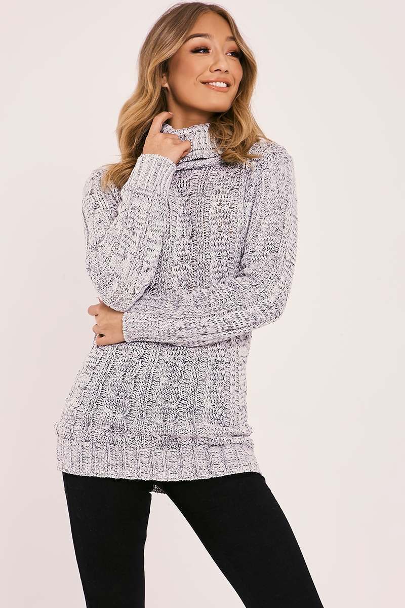 grey cable knitted high neck jumper