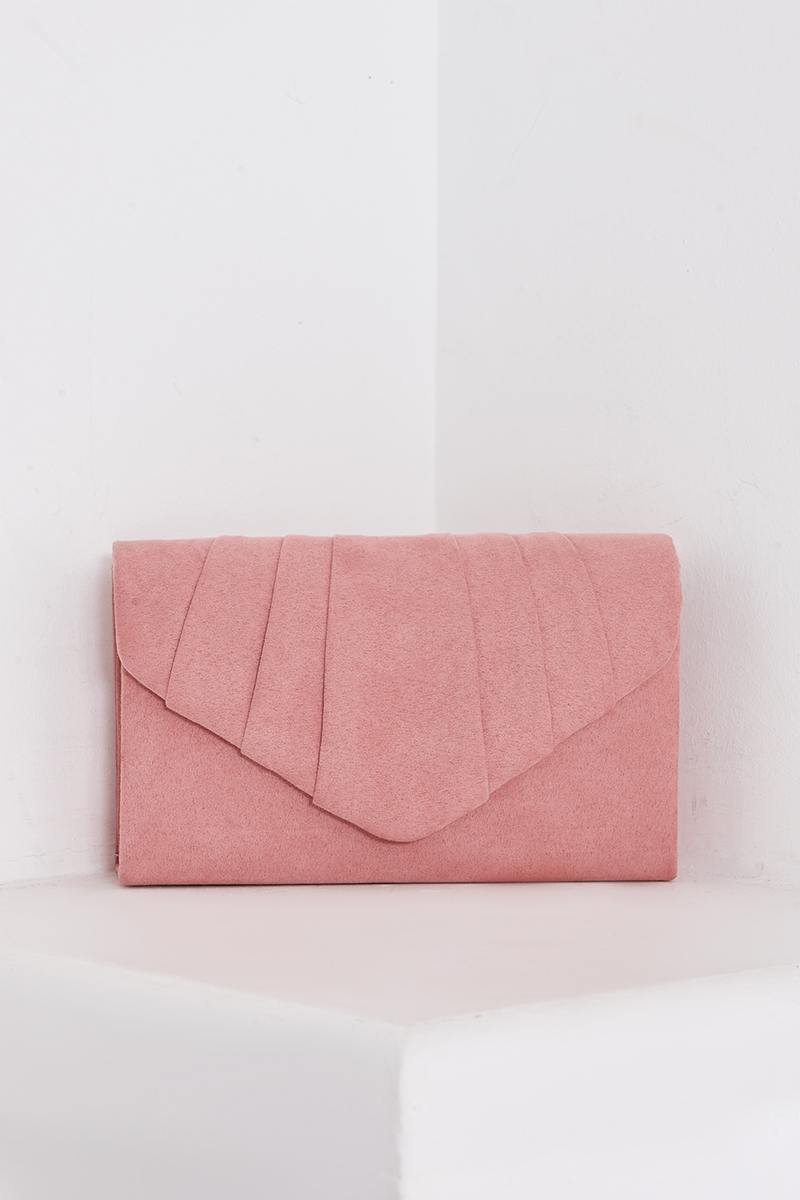 BLUSH FAUX SUEDE FOLD OVER CLUTCH BAG