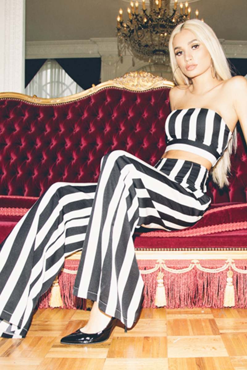 monochrome stripe high waisted trousers
