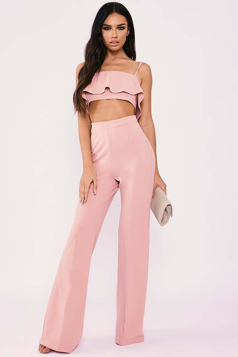 pink high waisted wide leg trousers