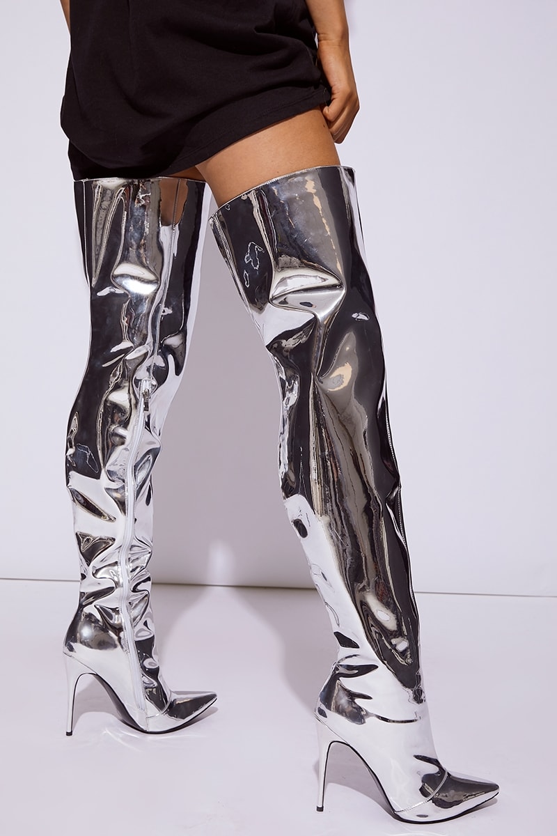 silver over knee boots \u003e Up to 69% OFF 