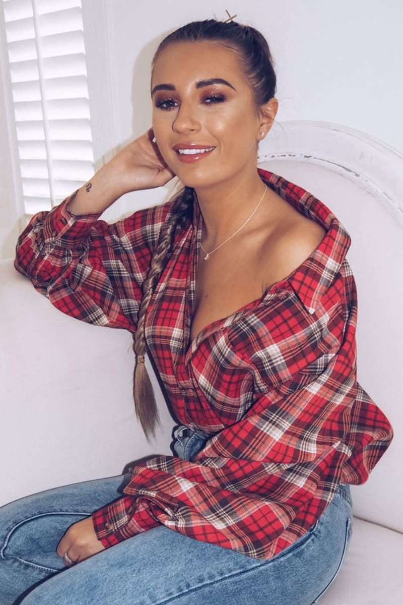 RED OVERSIZED CHECKED SHIRT