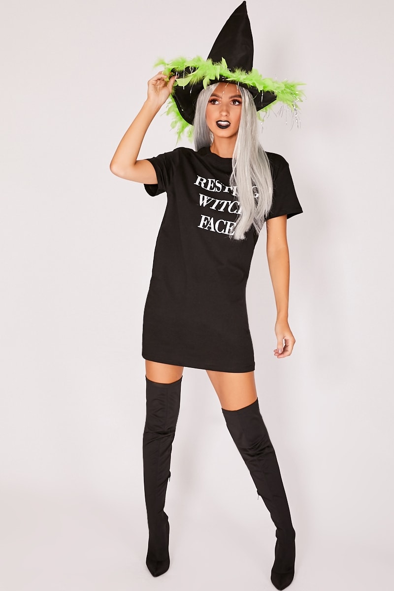 RESTING WITCH FACE BLACK T SHIRT DRESS