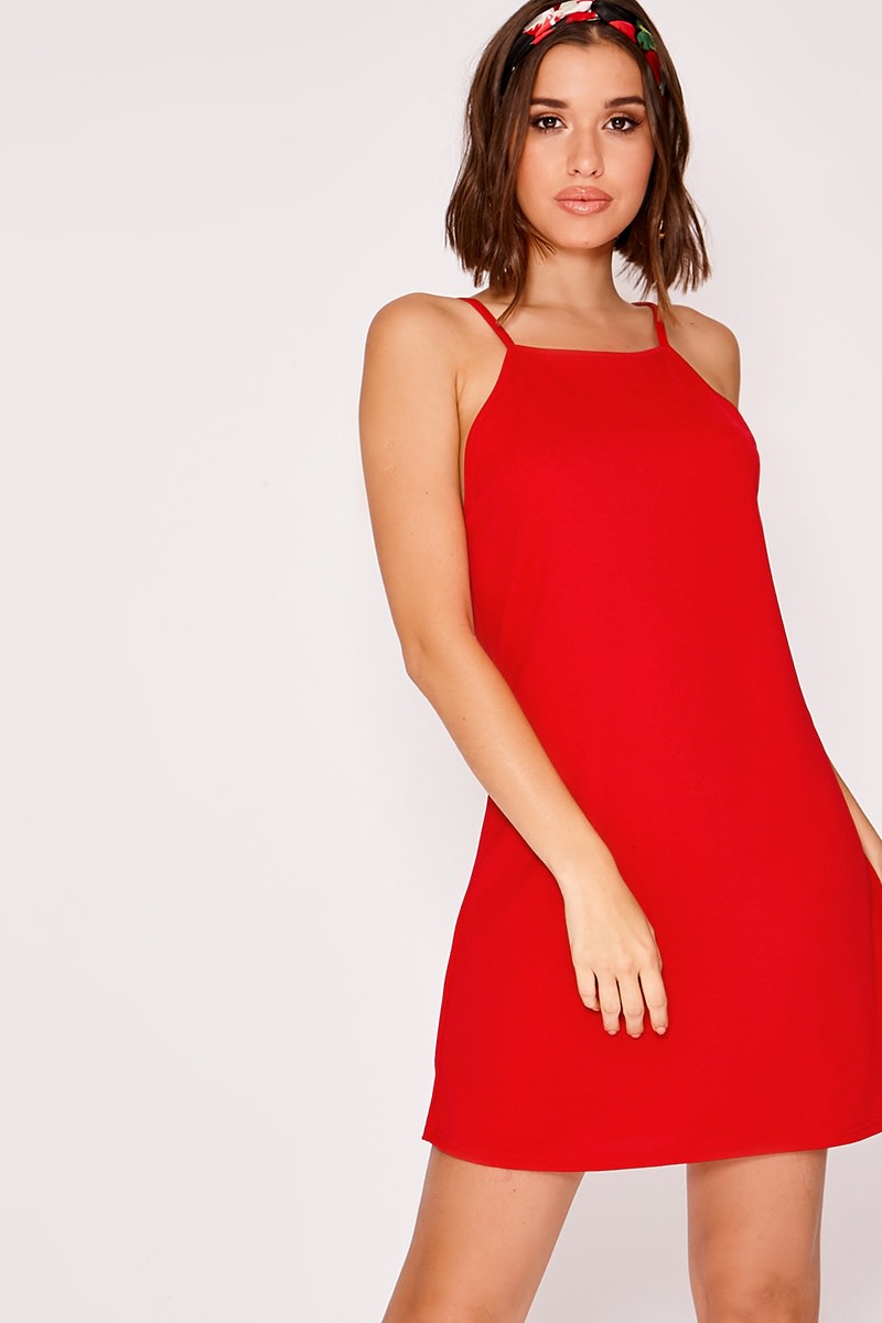 red crepe swing dress