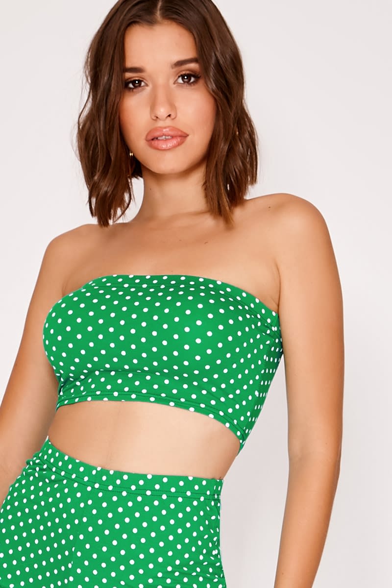 green polka dot bandeau crop top