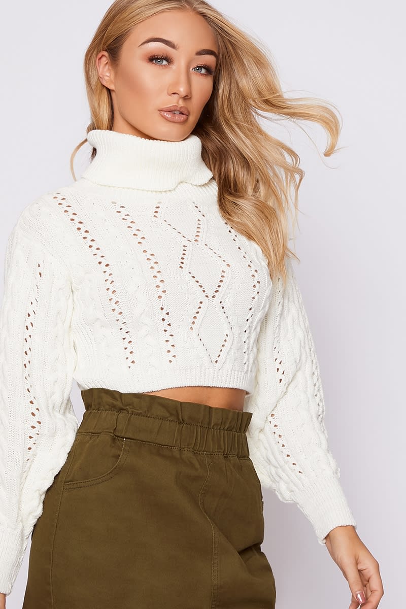 cream roll neck cable knit jumper