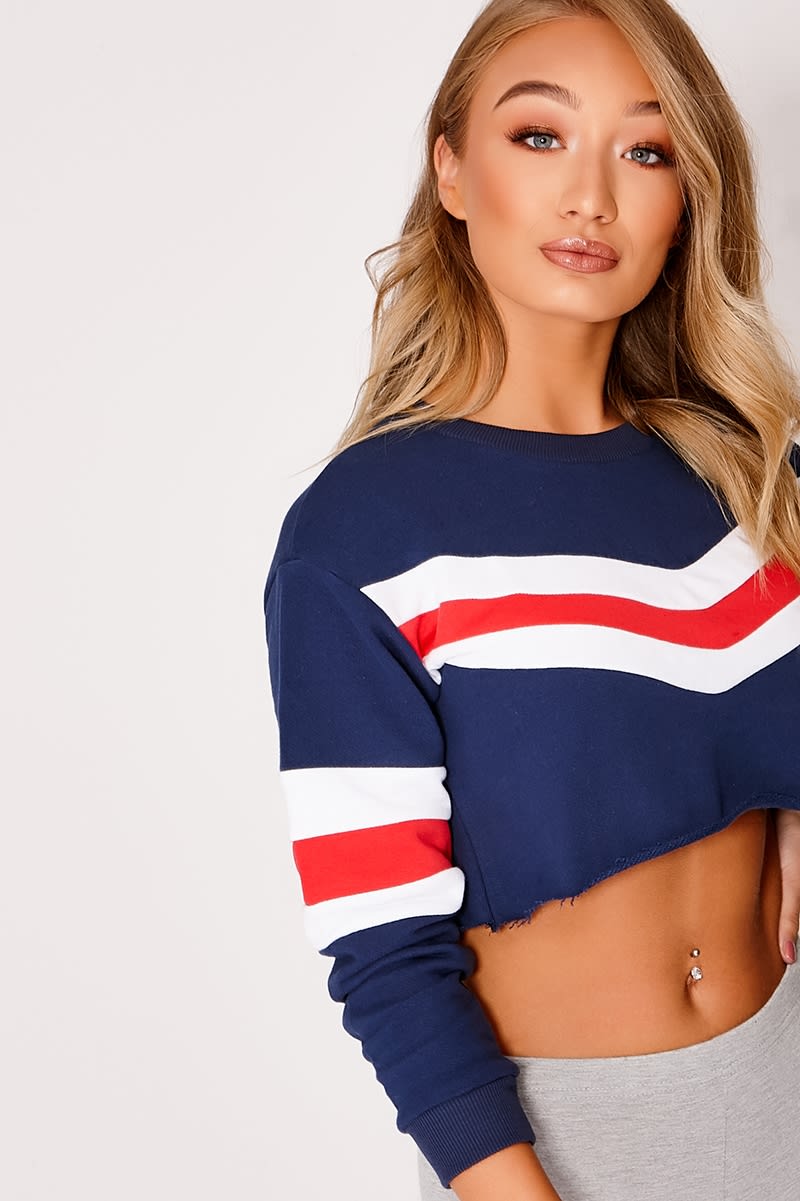 navy chevron cropped sweatshirt