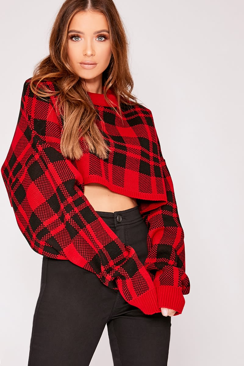 HAZYL RED CHECKED CROPPED JUMPER