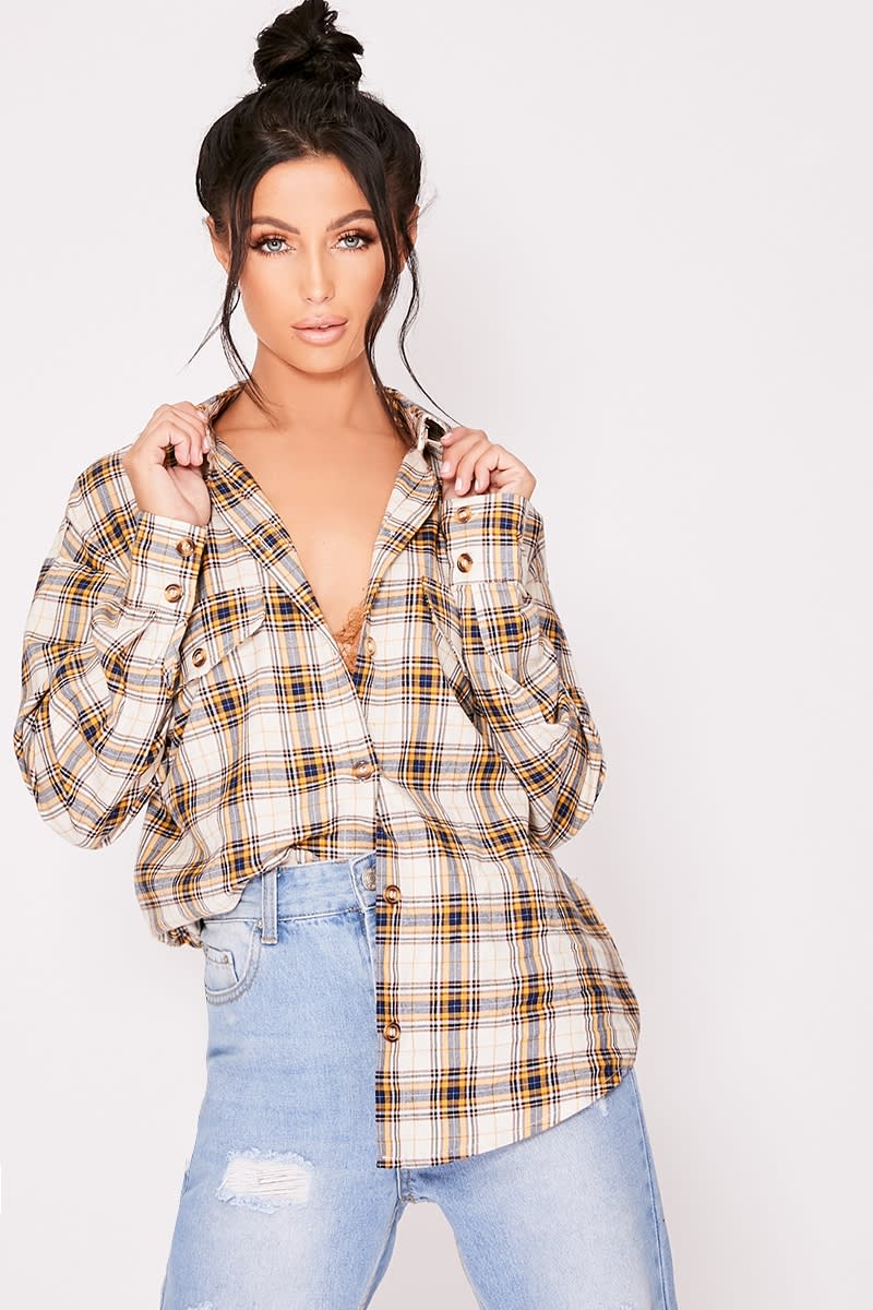 nude checked oversized shirt