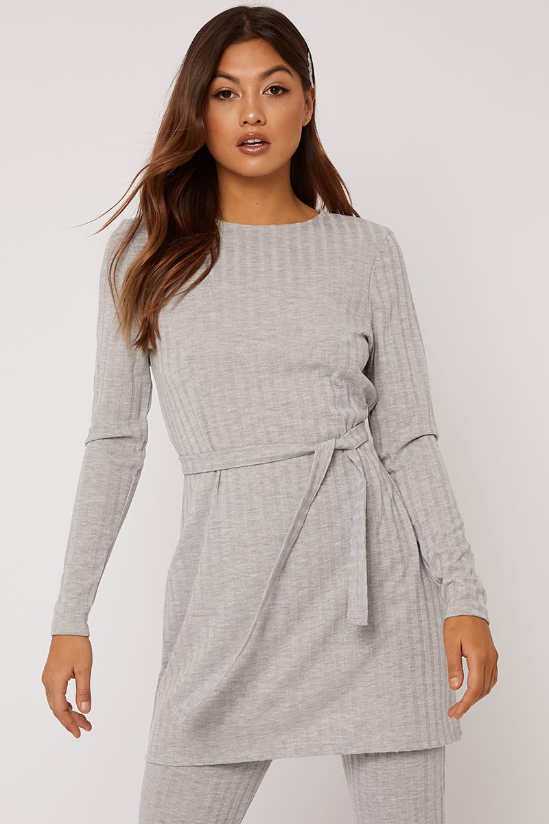 grey marl ribbed longline co-ord top