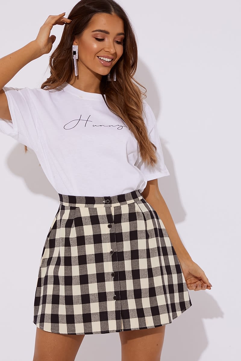 navy checked button co ord skirt