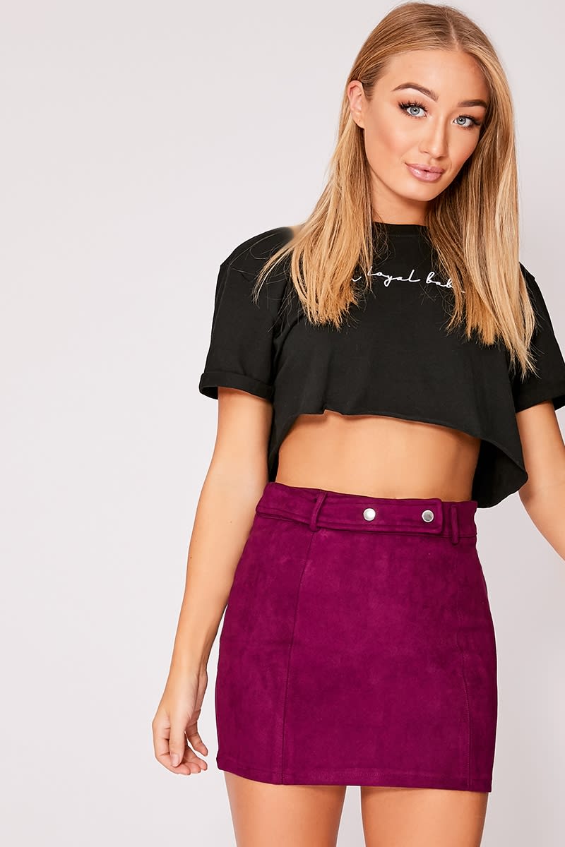 purple faux suede mini skirt