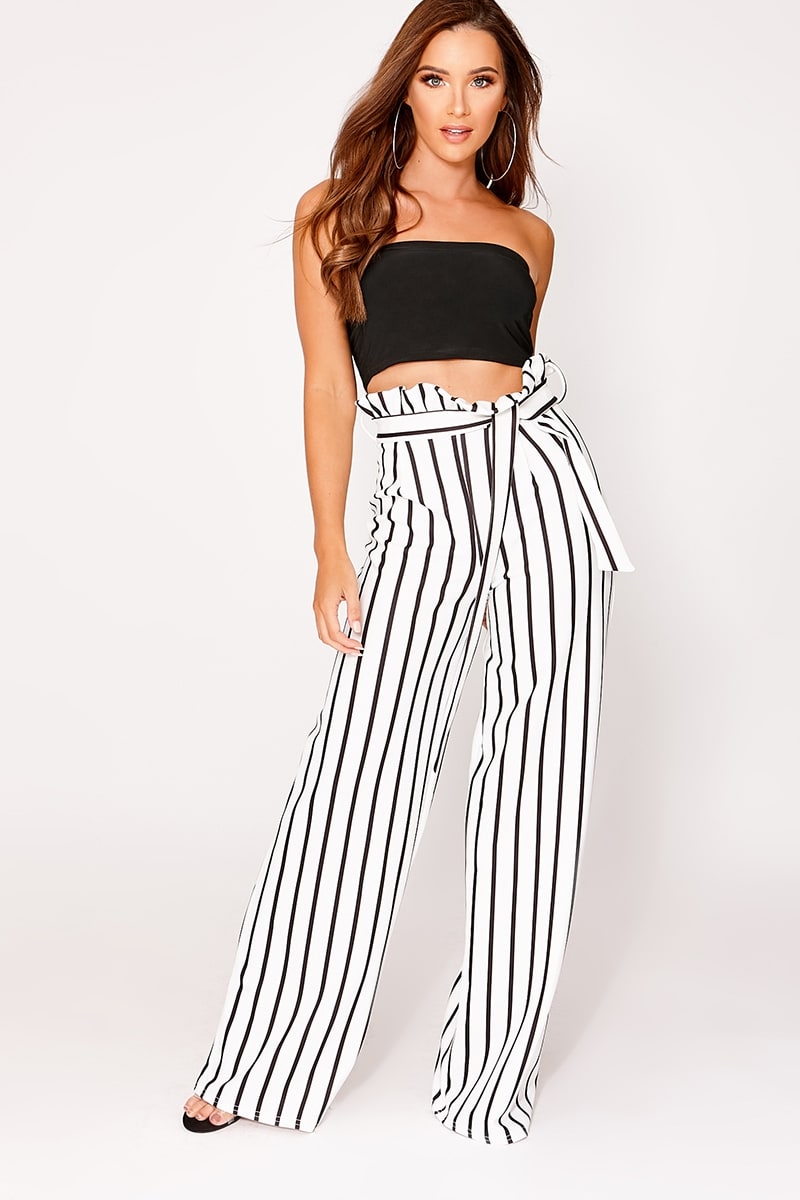 IYLA WHITE STRIPED WIDE LEG PAPERBAG TROUSERS