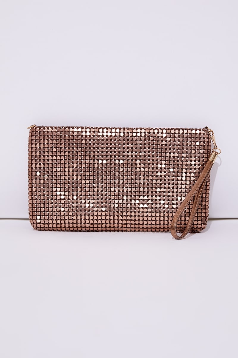 Bronze Chainmail Clutch Bag | In The Style USA