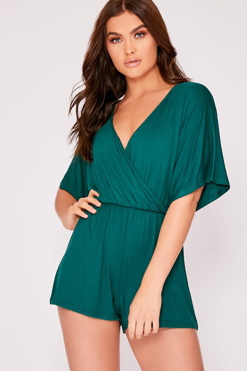 DOROTHY GREEN JERSEY PLUNGE WRAP PLAYSUIT