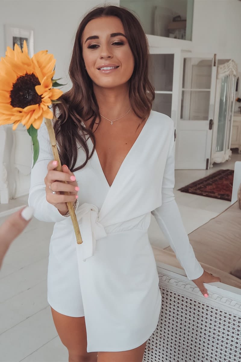white plunge wrap over playsuit