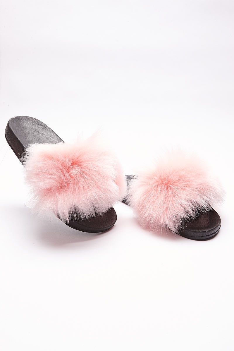 pale pink fluffy sliders