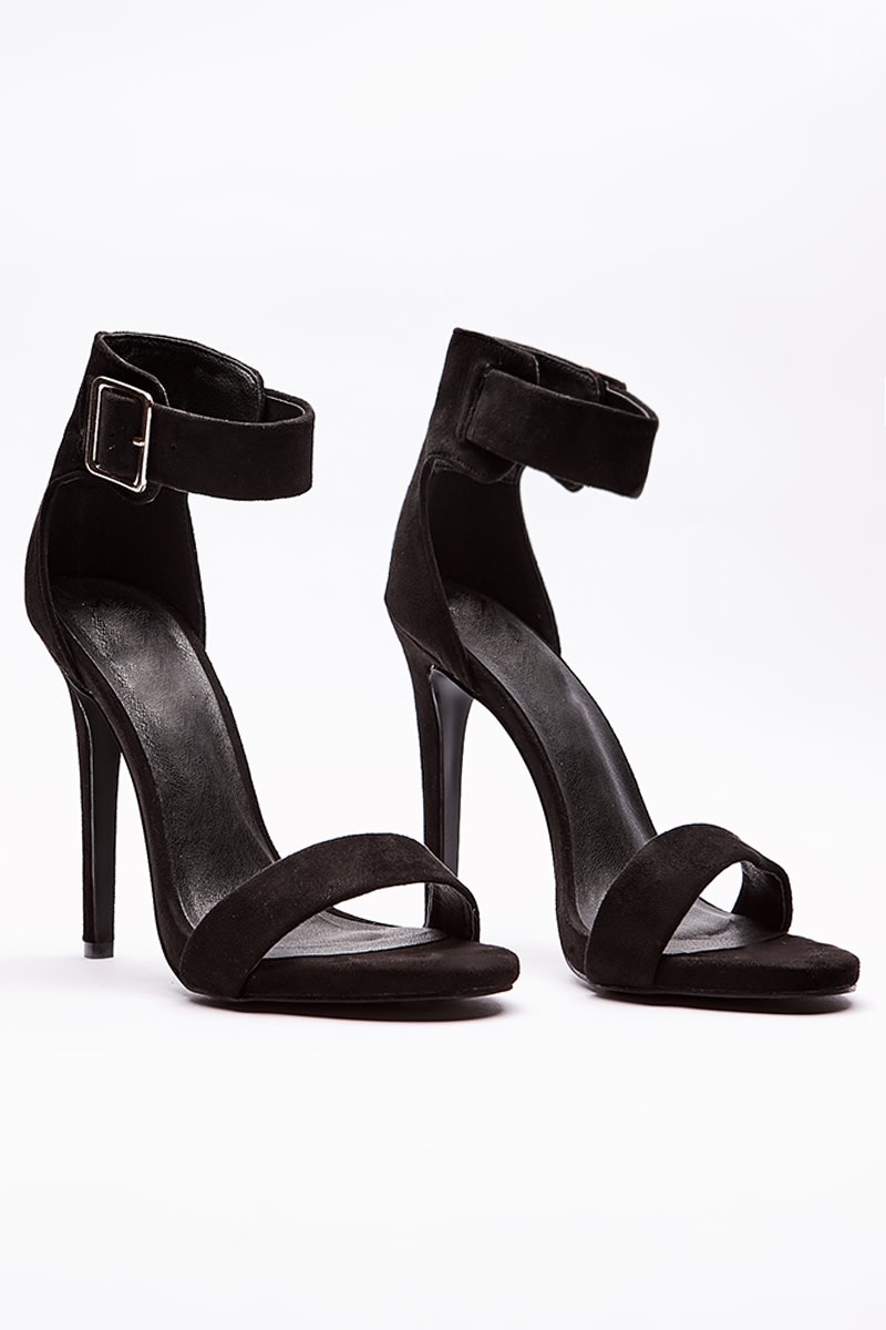 VALARY BLACK BUCKLE DETAIL BARELY THERE HEELS 
