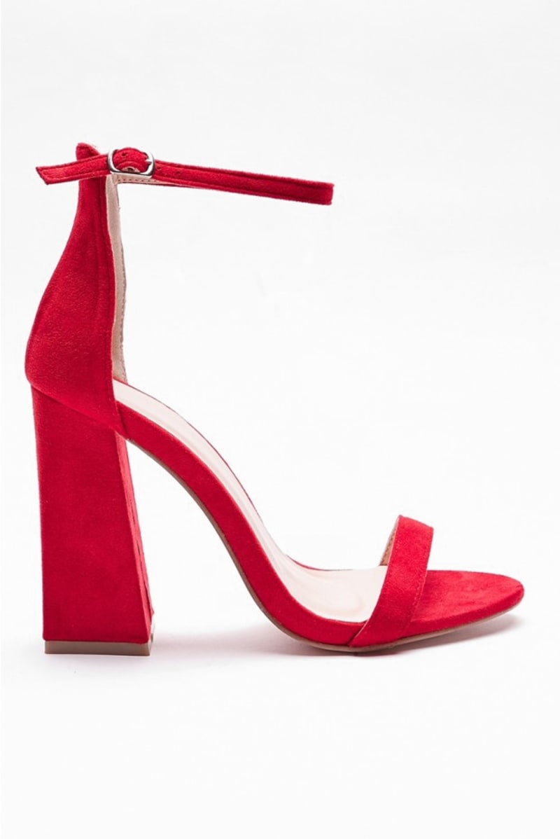 red flared barely there heels