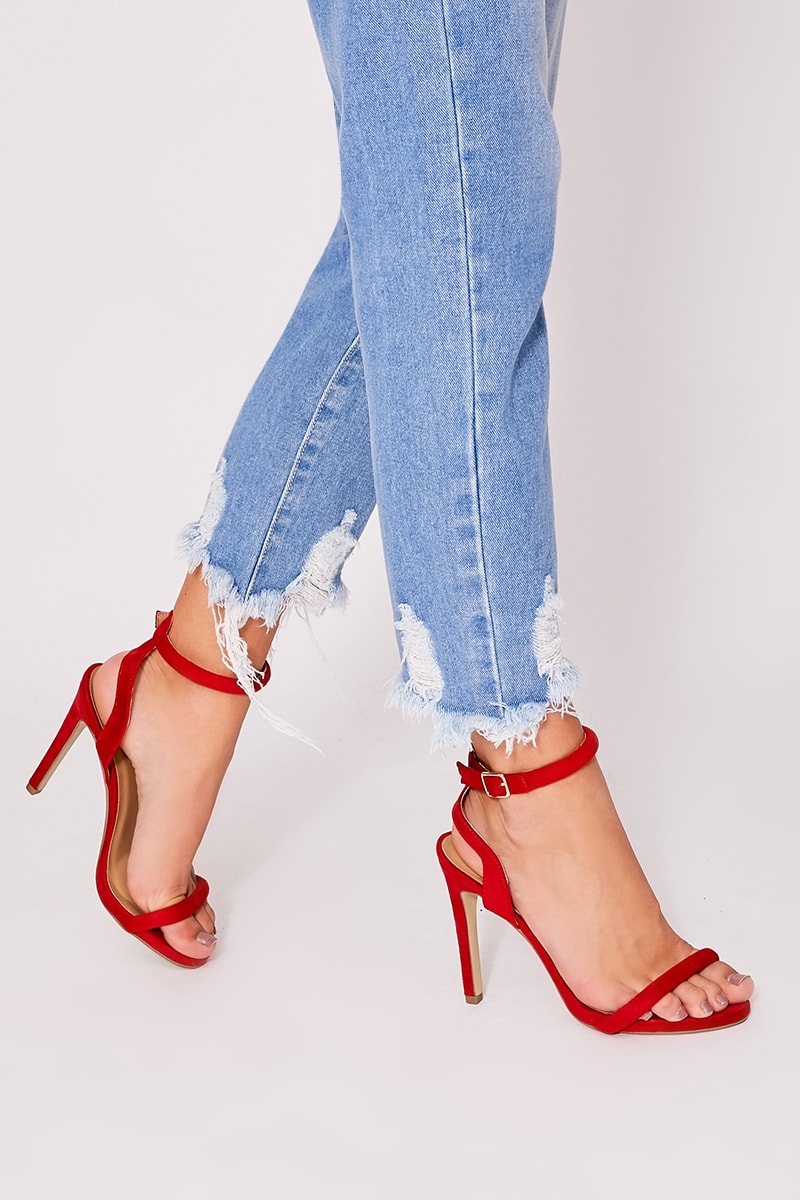 red cut out back barely there heel