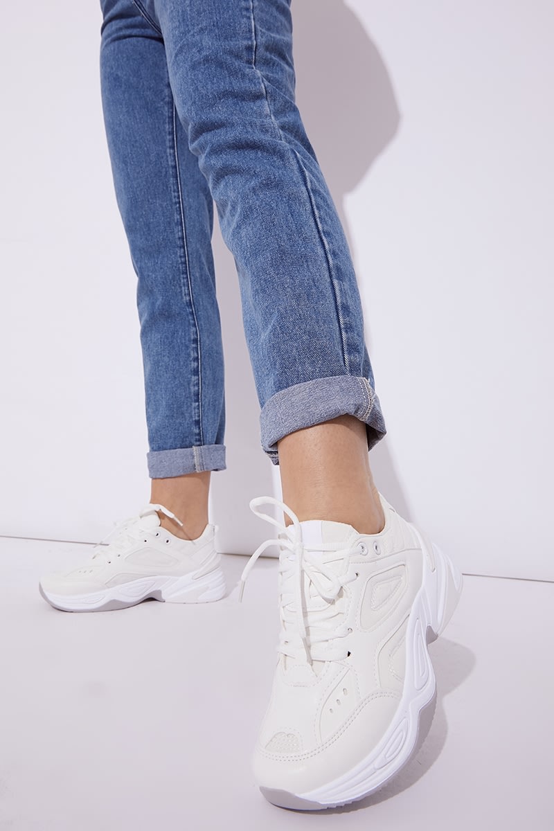 WHITE CHUNKY SOLE LACE UP TRAINERS