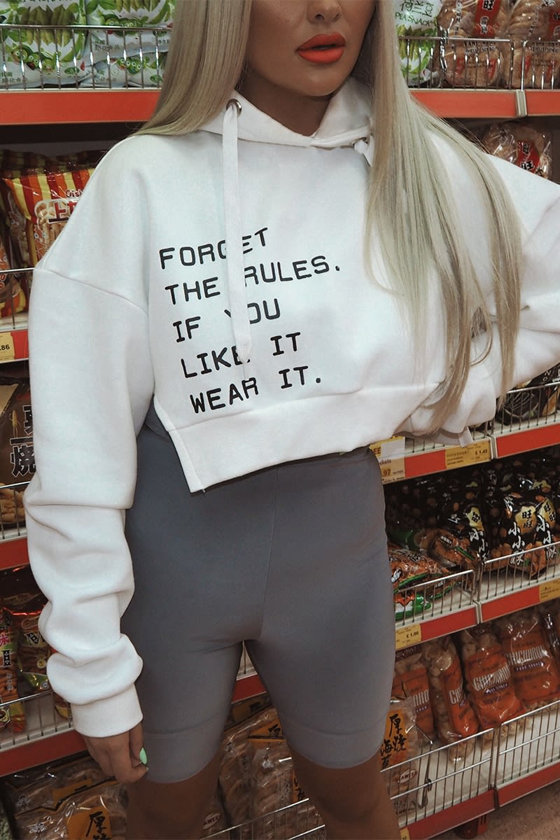 white forget the rules printed oversized hoodie