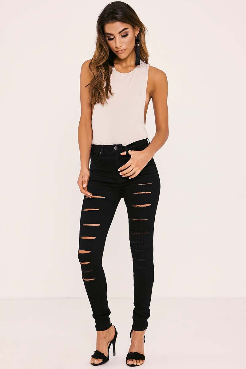 black multi ripped high waisted skinny jeans