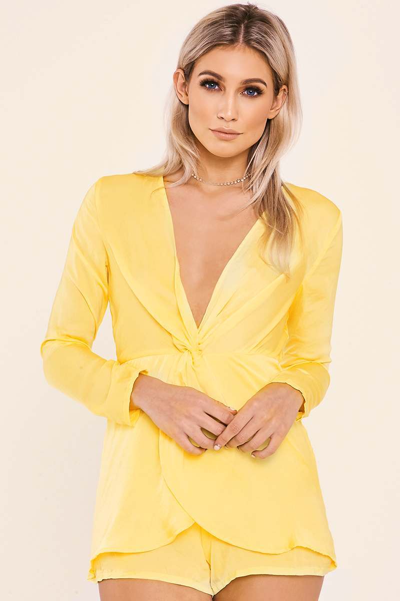 AYLA YELLOW TWIST FRONT PLUNGE PLAYSUIT