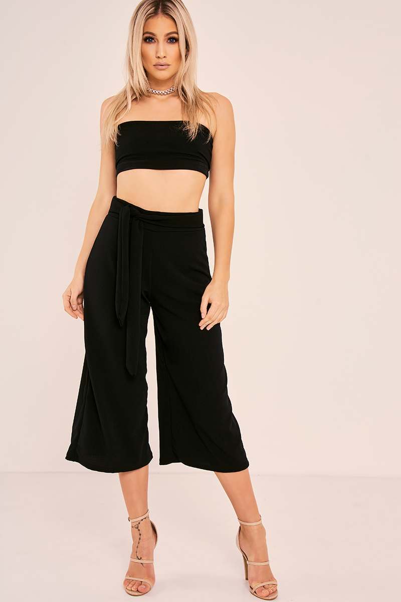 black bandeau crop top and culottes co ord