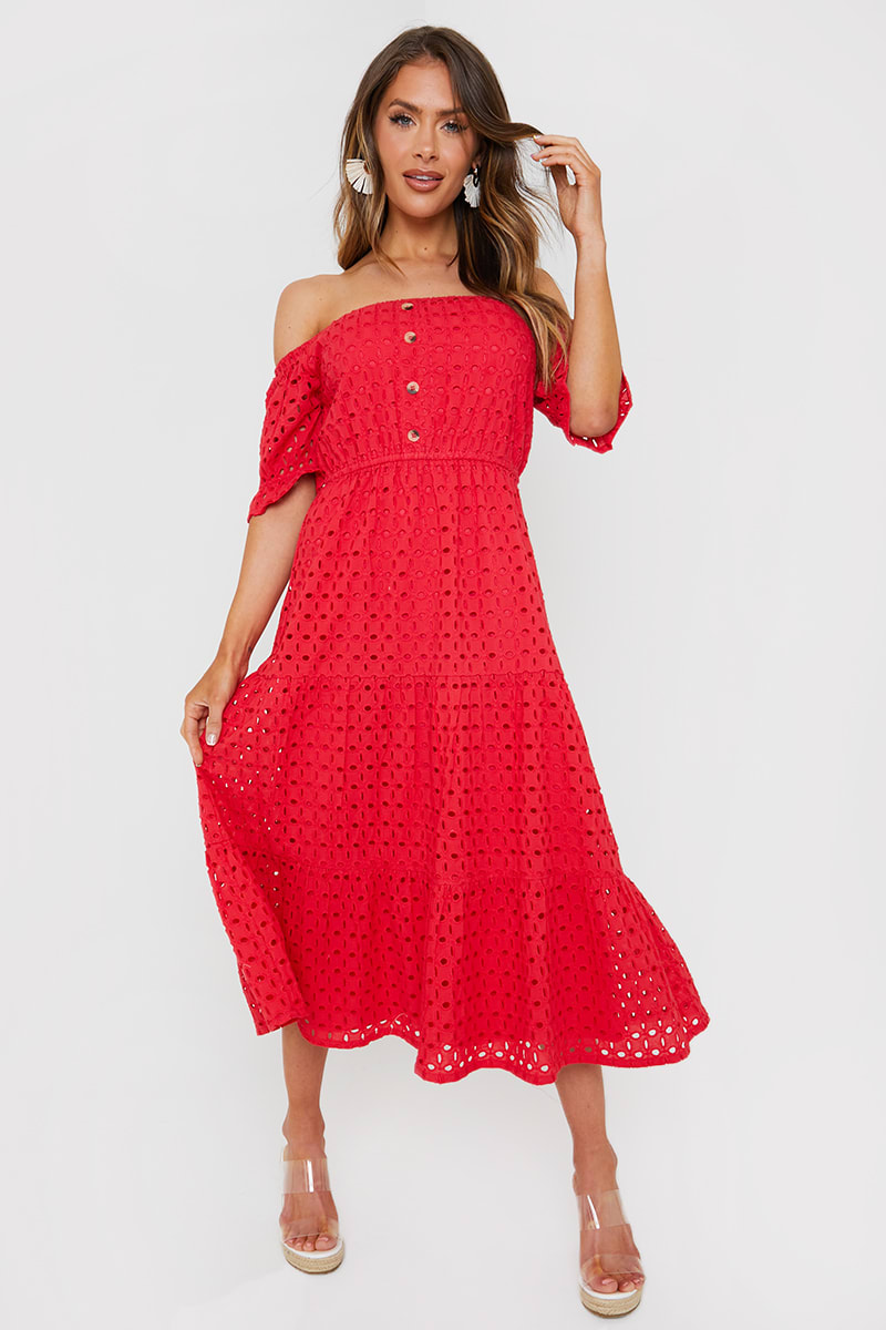 red broderie anglaise dress