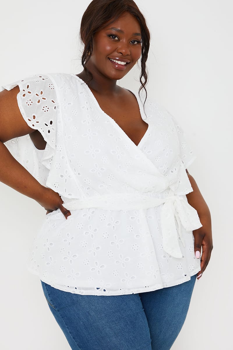 Curve Jac Jossa White Broderie Wrap Top | In The Style USA