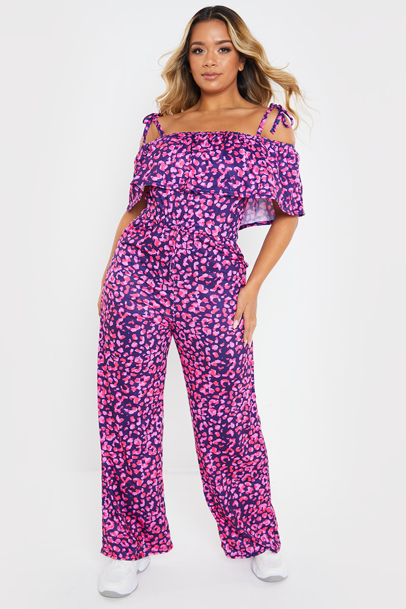 Ladbaby Mum Bardot Pink Animal Print Jumpsuit | In The Style USA