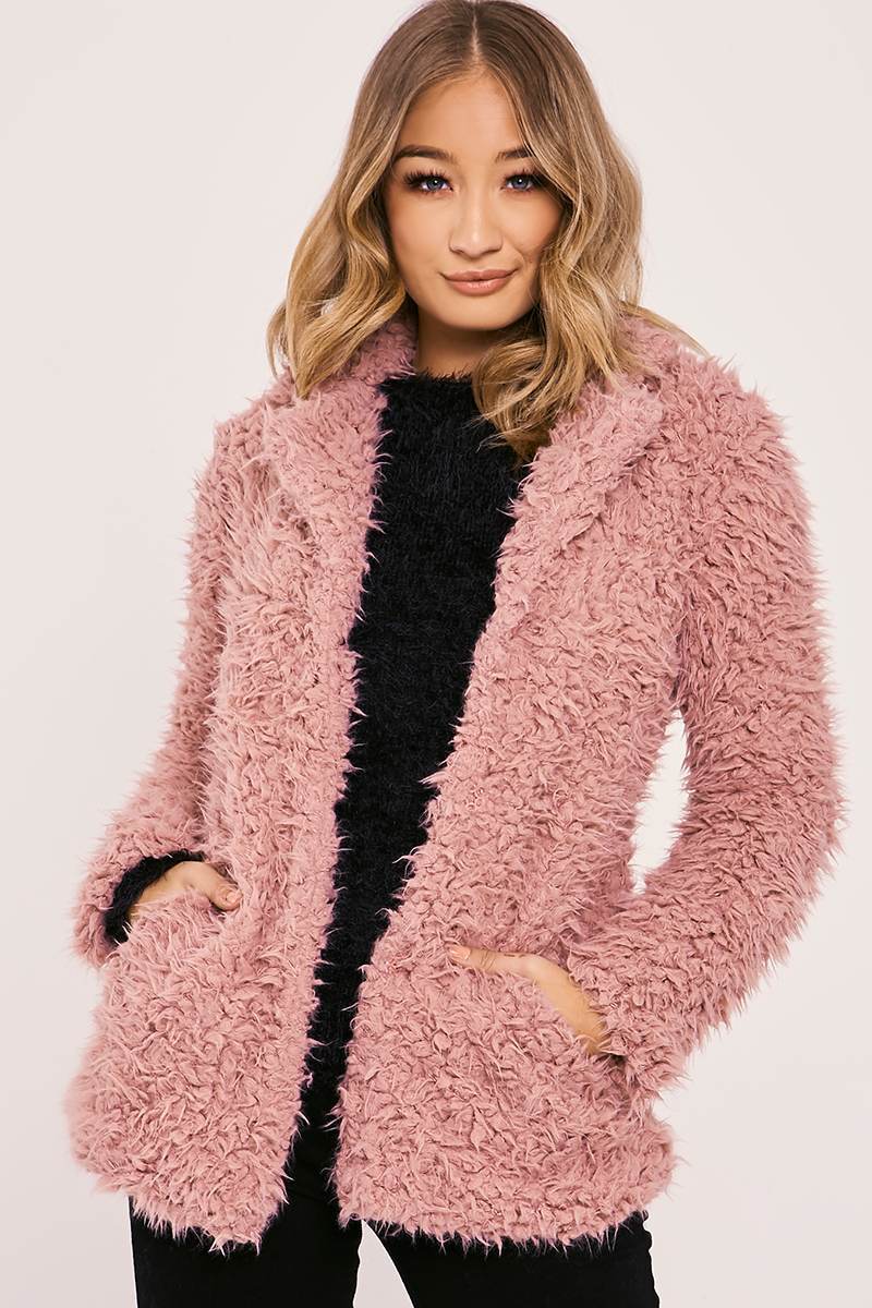 pink fluffy longline coat