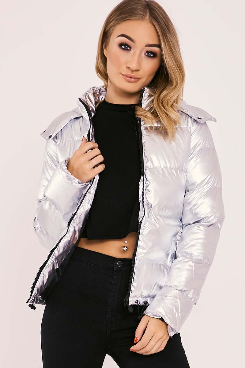 silver padded puffer jacket